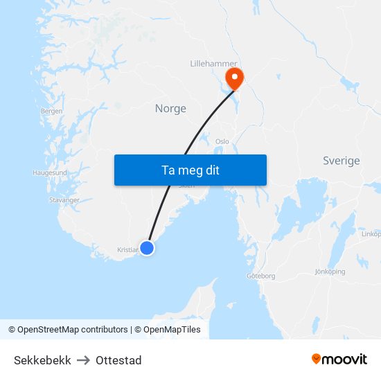 Sekkebekk to Ottestad map