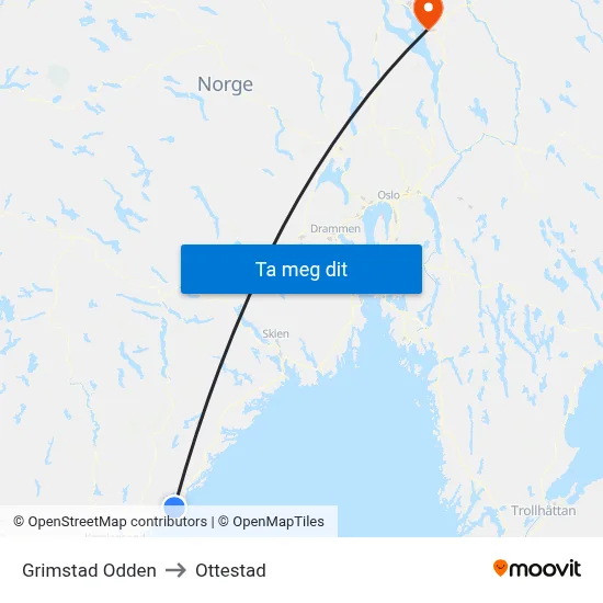 Grimstad Odden to Ottestad map