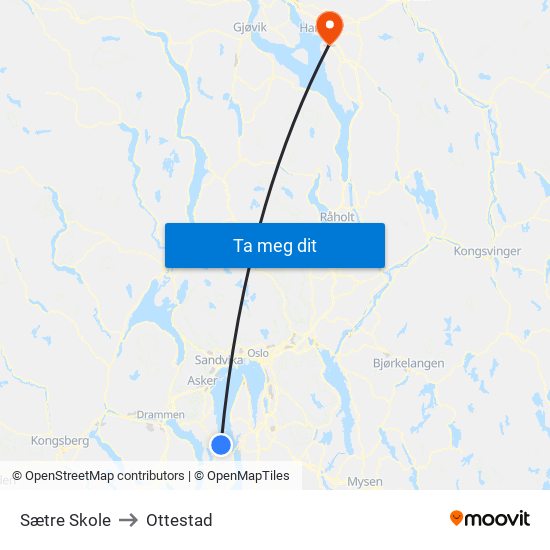 Sætre Skole to Ottestad map