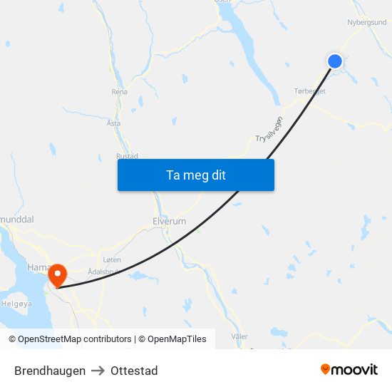 Brendhaugen to Ottestad map