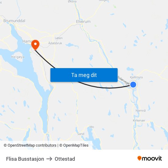 Flisa Busstasjon to Ottestad map