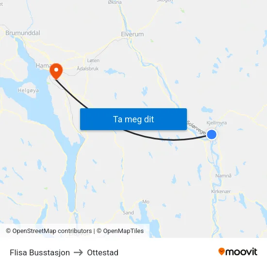 Flisa Busstasjon to Ottestad map