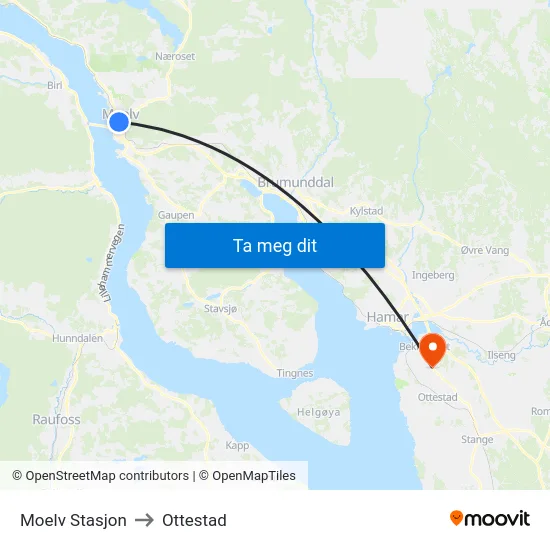 Moelv Stasjon to Ottestad map