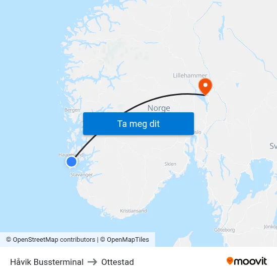 Håvik Bussterminal to Ottestad map