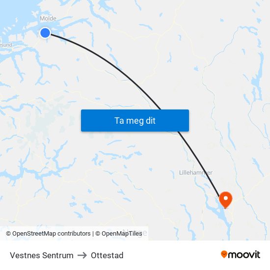 Vestnes Sentrum to Ottestad map