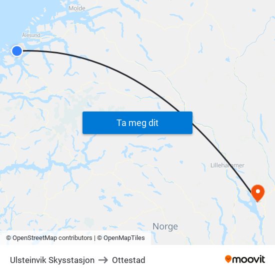 Ulsteinvik Skysstasjon to Ottestad map