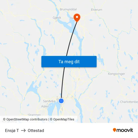Ensjø T to Ottestad map