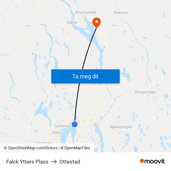 Falck Ytters Plass to Ottestad map