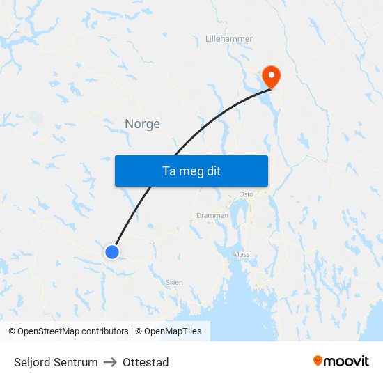 Seljord Sentrum to Ottestad map