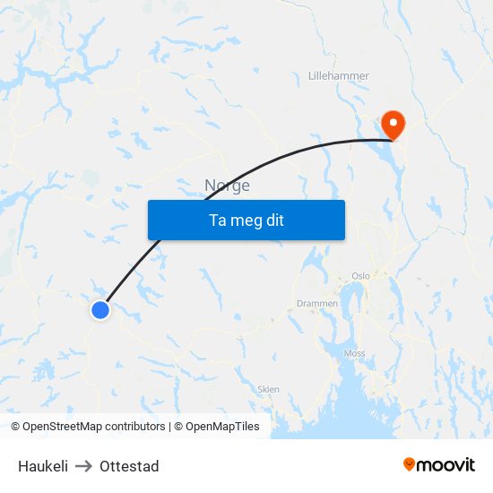 Haukeli to Ottestad map