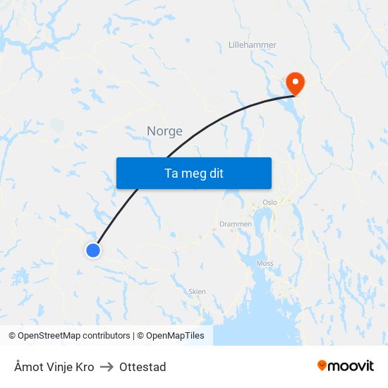 Åmot Vinje Kro to Ottestad map