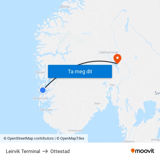 Leirvik Terminal to Ottestad map