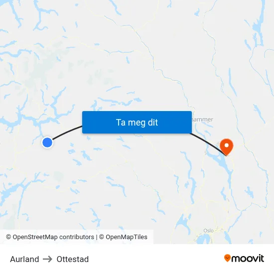 Aurland to Ottestad map