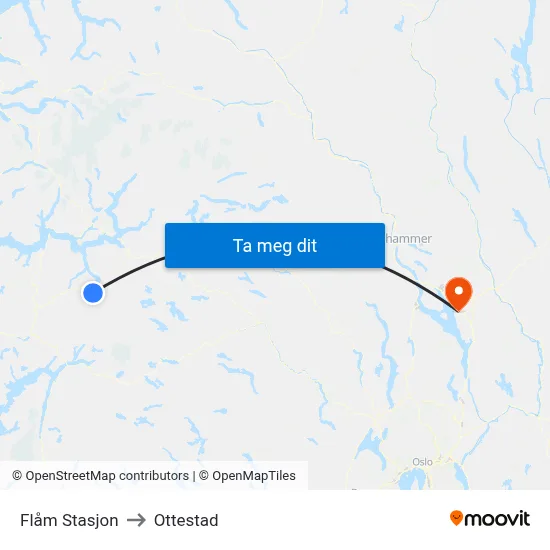 Flåm Stasjon to Ottestad map