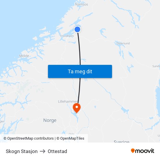 Skogn Stasjon to Ottestad map