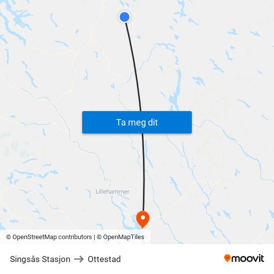 Singsås Stasjon to Ottestad map