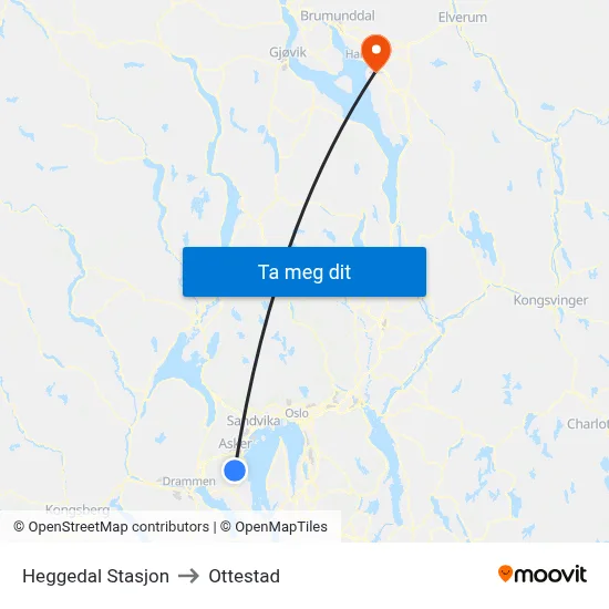 Heggedal Stasjon to Ottestad map