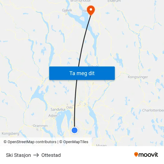 Ski Stasjon to Ottestad map