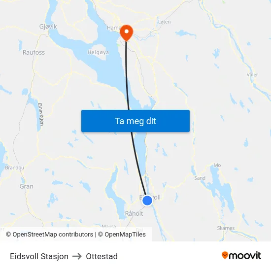 Eidsvoll Stasjon to Ottestad map