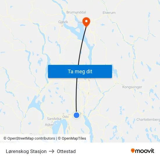 Lørenskog Stasjon to Ottestad map