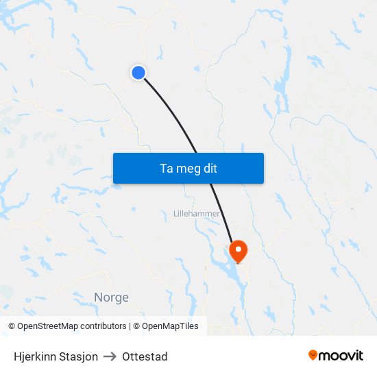 Hjerkinn Stasjon to Ottestad map