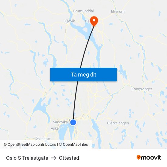 Oslo S Trelastgata to Ottestad map