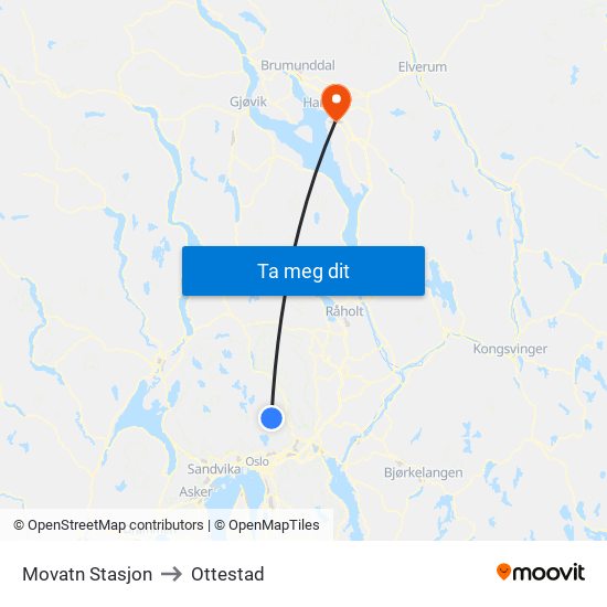 Movatn Stasjon to Ottestad map