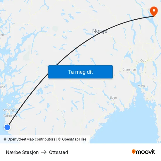 Nærbø Stasjon to Ottestad map