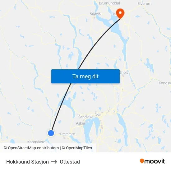 Hokksund Stasjon to Ottestad map