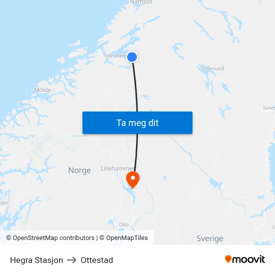 Hegra Stasjon to Ottestad map