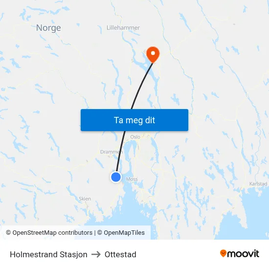 Holmestrand Stasjon to Ottestad map