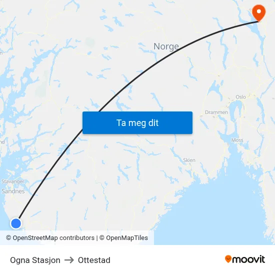 Ogna Stasjon to Ottestad map
