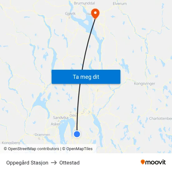 Oppegård Stasjon to Ottestad map