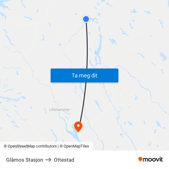 Glåmos Stasjon to Ottestad map