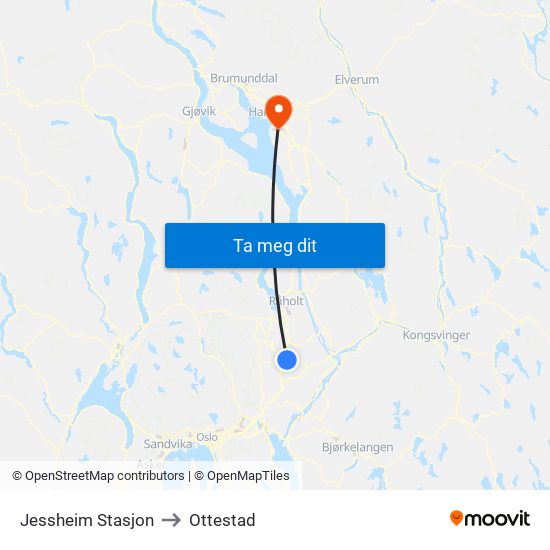 Jessheim Stasjon to Ottestad map