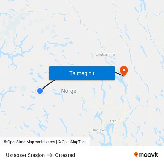 Ustaoset Stasjon to Ottestad map