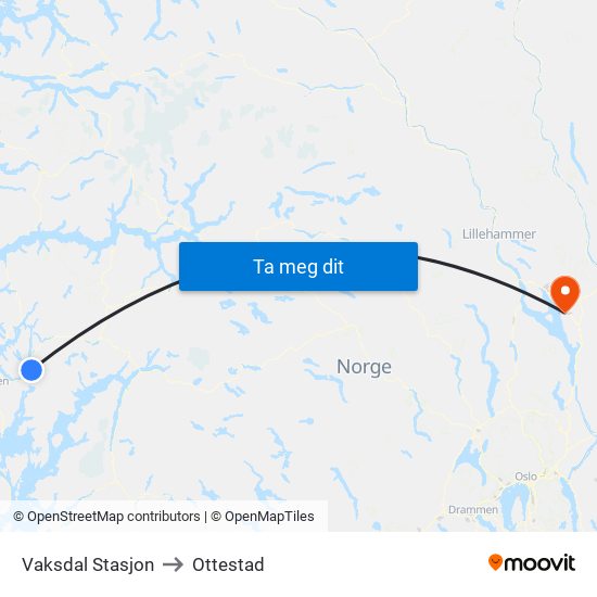 Vaksdal Stasjon to Ottestad map