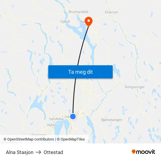 Alna Stasjon to Ottestad map