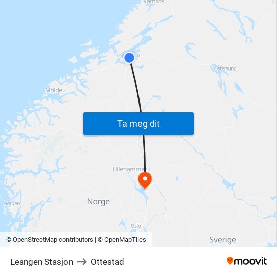 Leangen Stasjon to Ottestad map