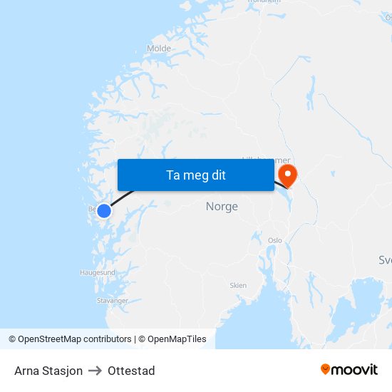 Arna Stasjon to Ottestad map