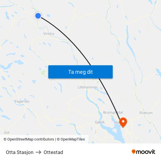 Otta Stasjon to Ottestad map