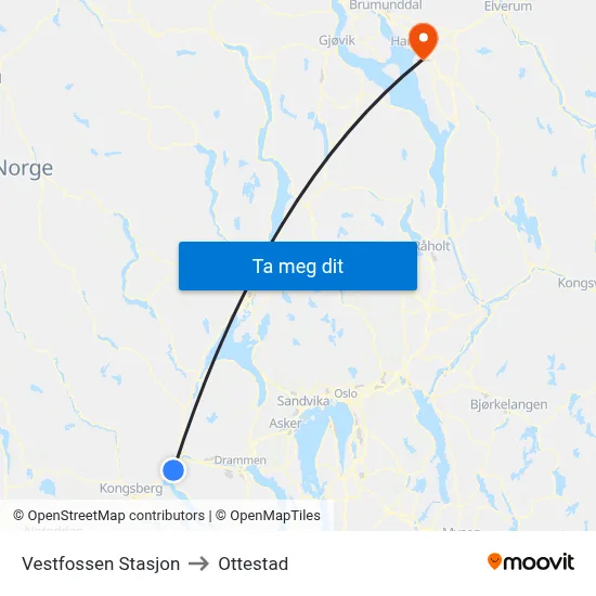 Vestfossen Stasjon to Ottestad map