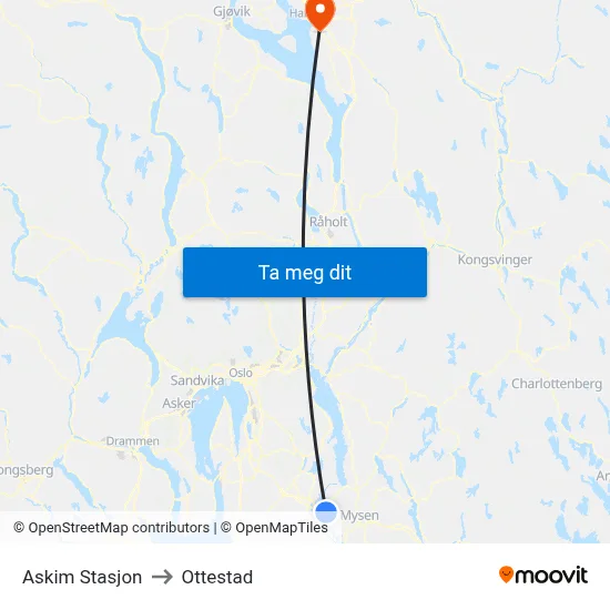 Askim Stasjon to Ottestad map