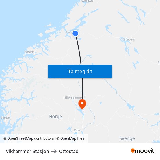 Vikhammer Stasjon to Ottestad map