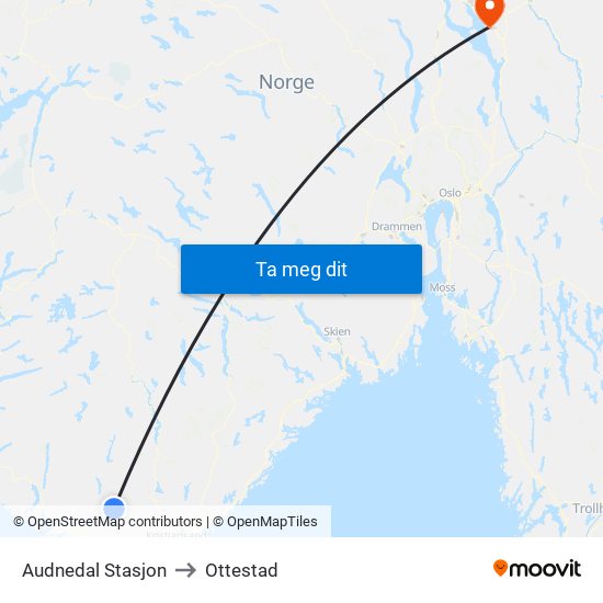 Audnedal Stasjon to Ottestad map