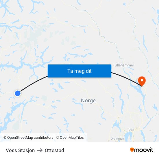 Voss Stasjon to Ottestad map