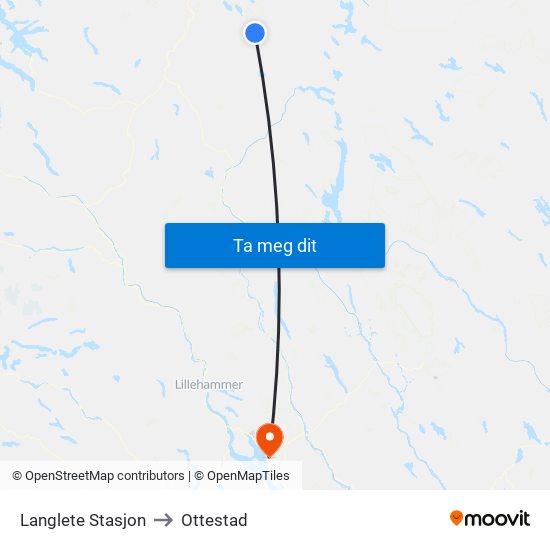 Langlete Stasjon to Ottestad map