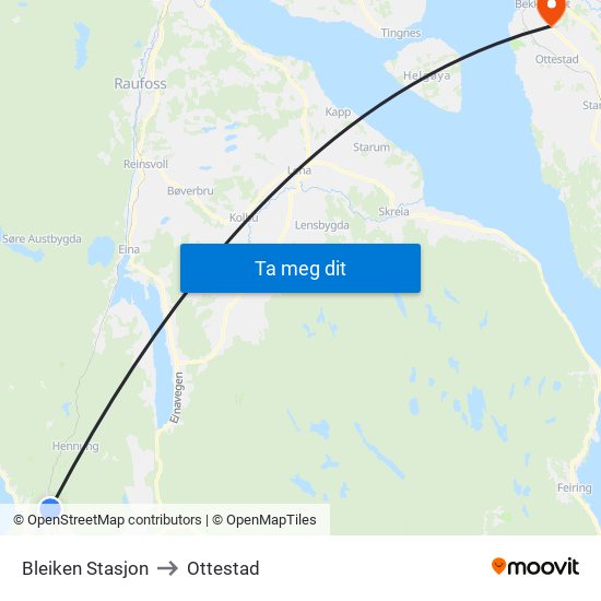 Bleiken Stasjon to Ottestad map