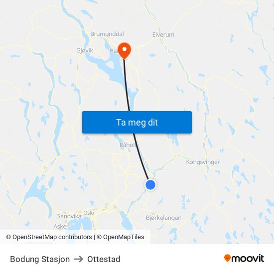 Bodung Stasjon to Ottestad map
