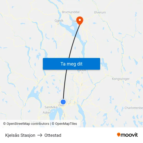 Kjelsås Stasjon to Ottestad map